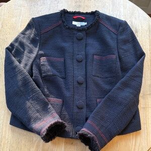 Boden Sienna Navy Blue/Red Tweed Boucle Academia Jacket Blazer size 14